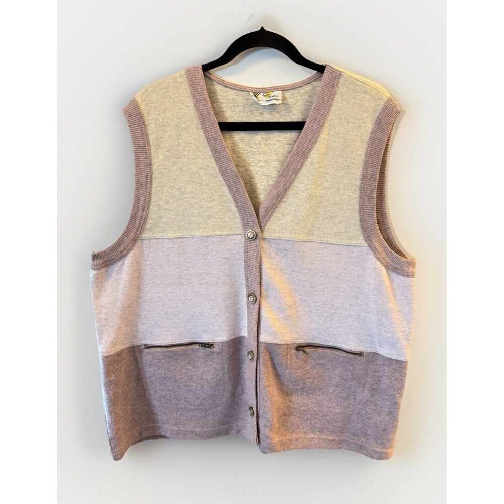 Lady Kates Cardigan Knit Sweater Vest Pockets Button Up Preppy Sz 2X Pink Mauve